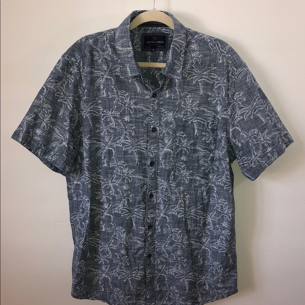NICKEL&IRON Mens Blue/White Button-Down Palm Tree Print Short Sleeve Shirt XL